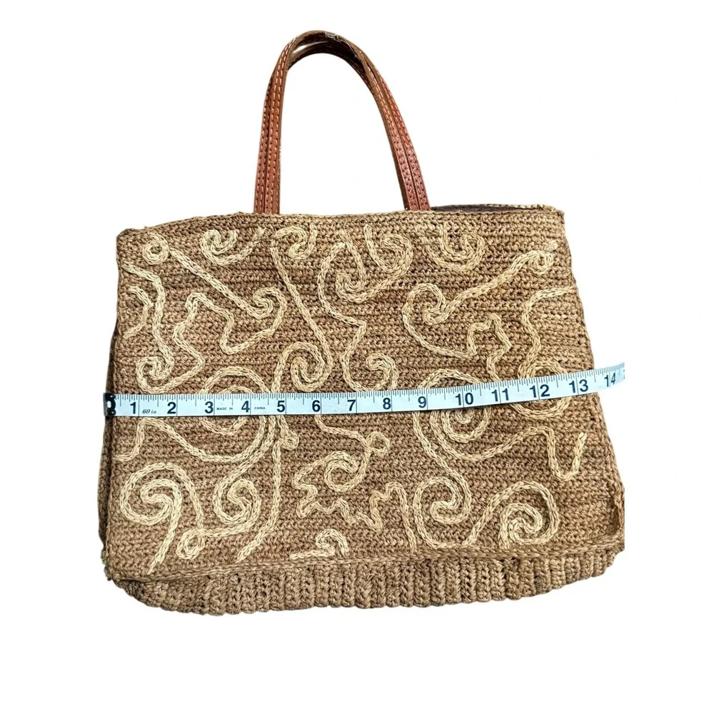 Unbranded Tan Straw Woven Tote Bag Swirl Boho Crochet Shoulder Purse Medium‎